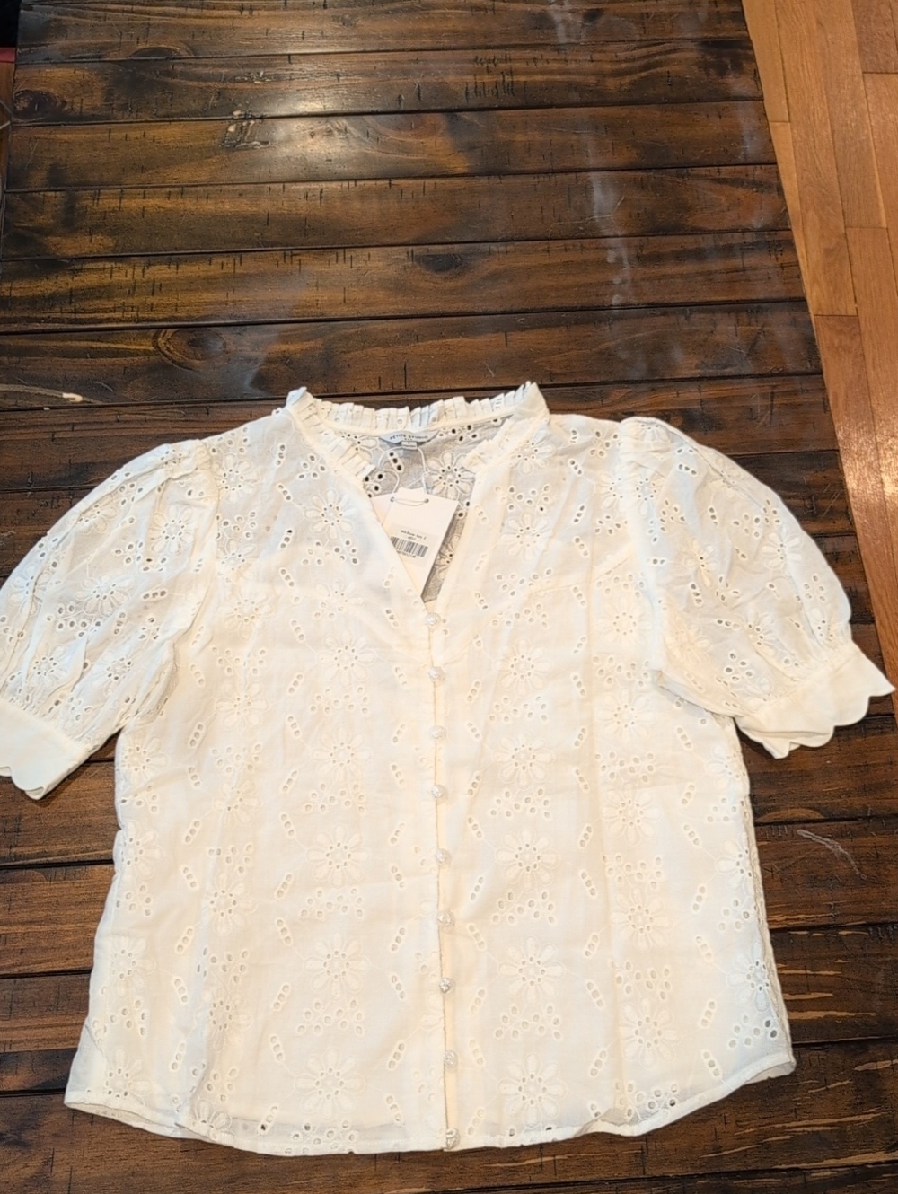 Petite Studio White Eyelet Button-Front Blouse